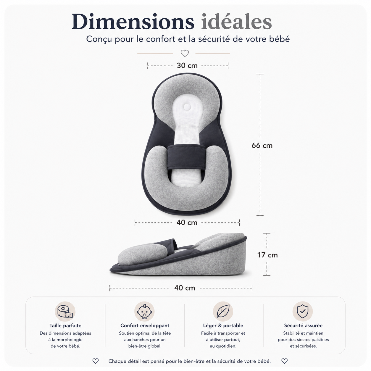 Coussin anti-reflux Emmanest — vue de profil montrant l'inclinaison du haut du corps