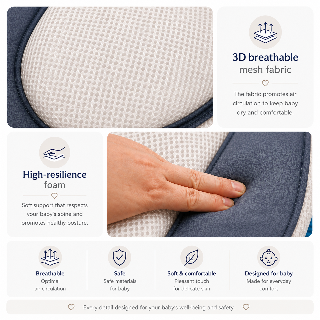 Coussin anti-reflux Emmanest — dimensions : 66 cm de long, 40 cm de large, 17 cm de haut